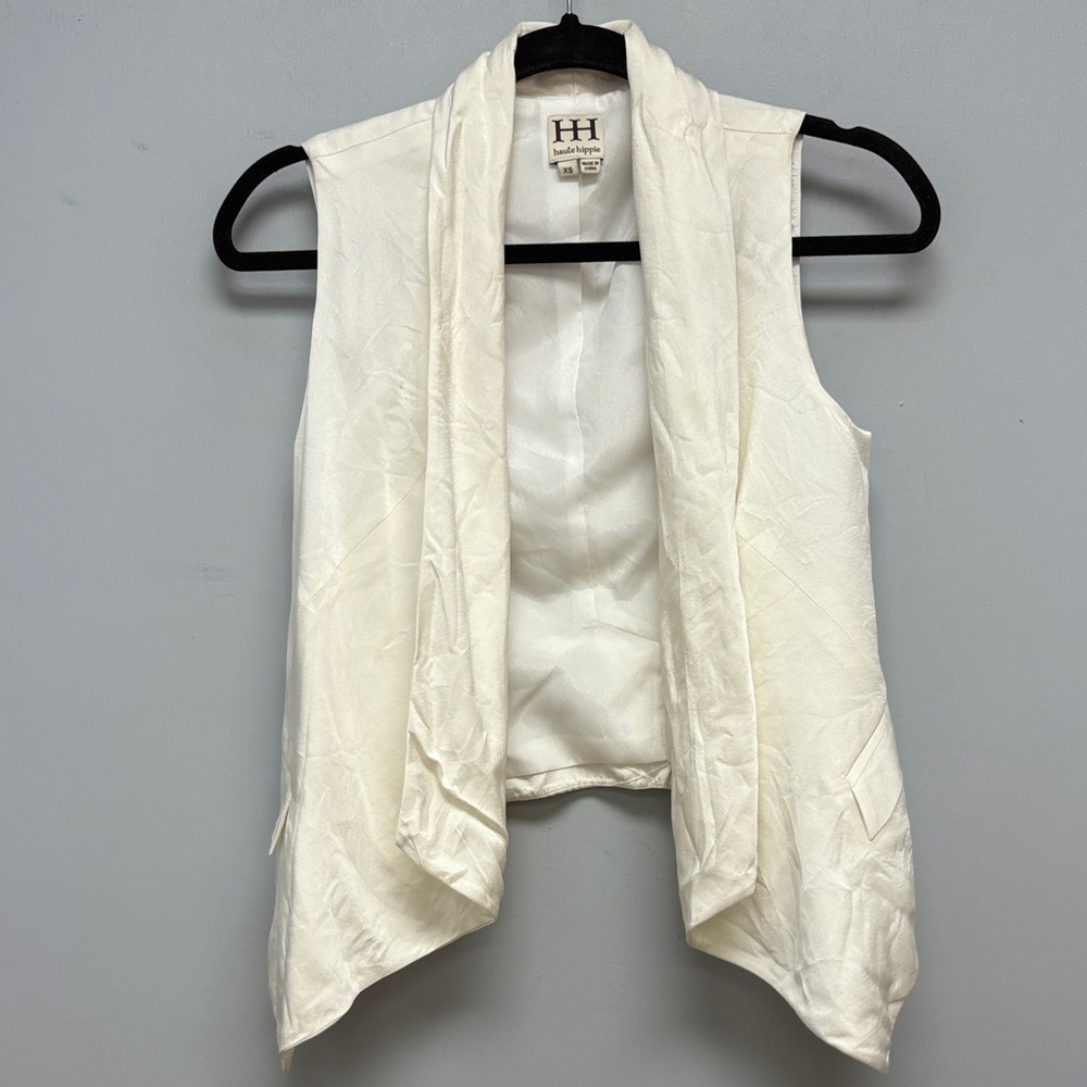 Haute Hippie Open Front Ivory Silk Vest XS